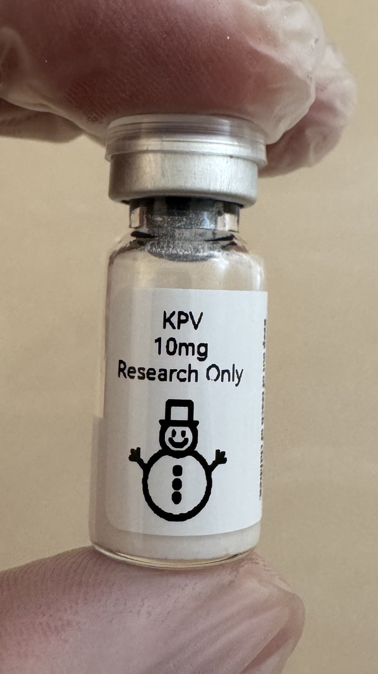 KPV tripeptide (Lys-Pro-Val) 10mg freeze-dried research vial with the snowman label