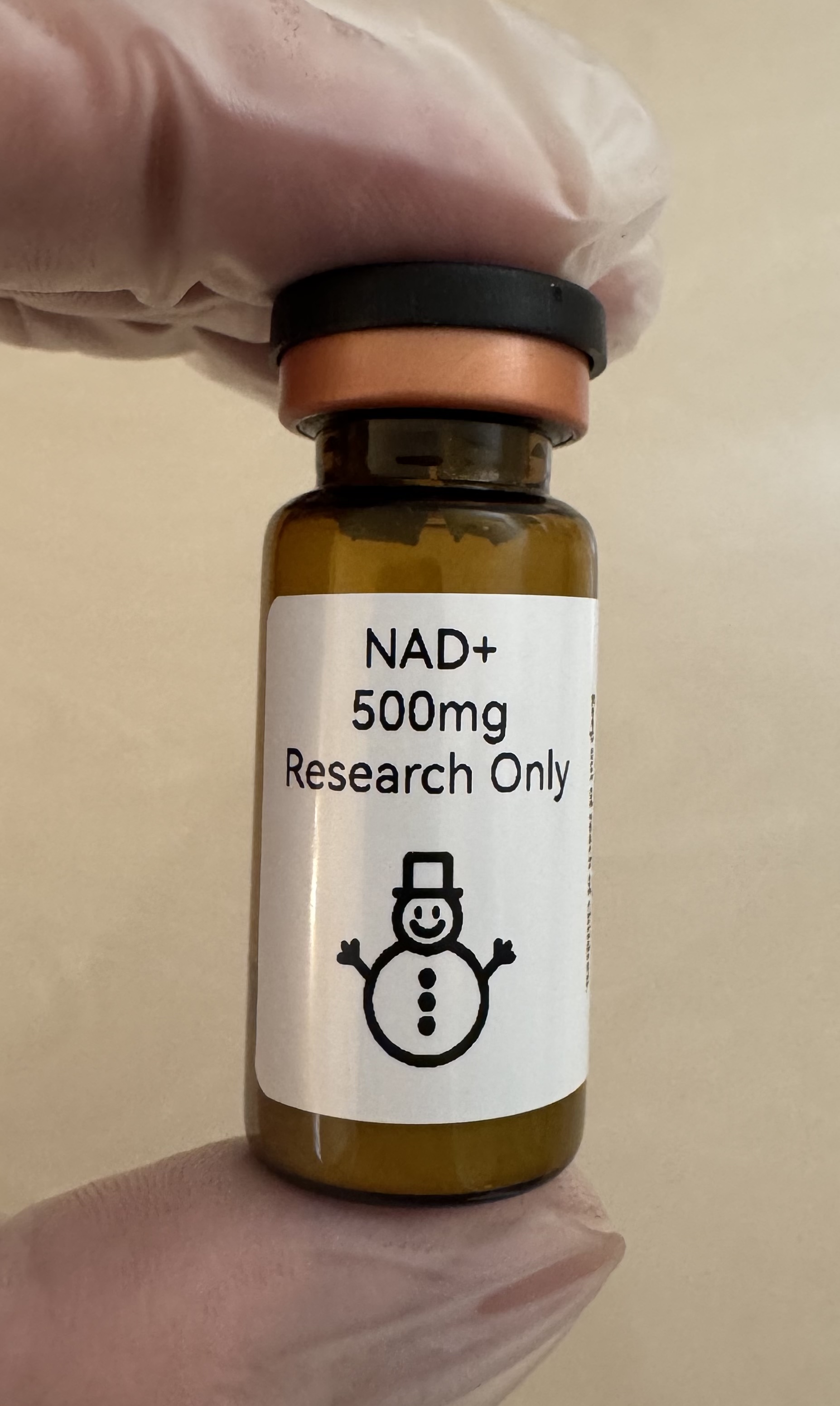 NAD+ (nicotinamide adenine dinucleotide) 500mg freeze-dried research vial with the snowman label