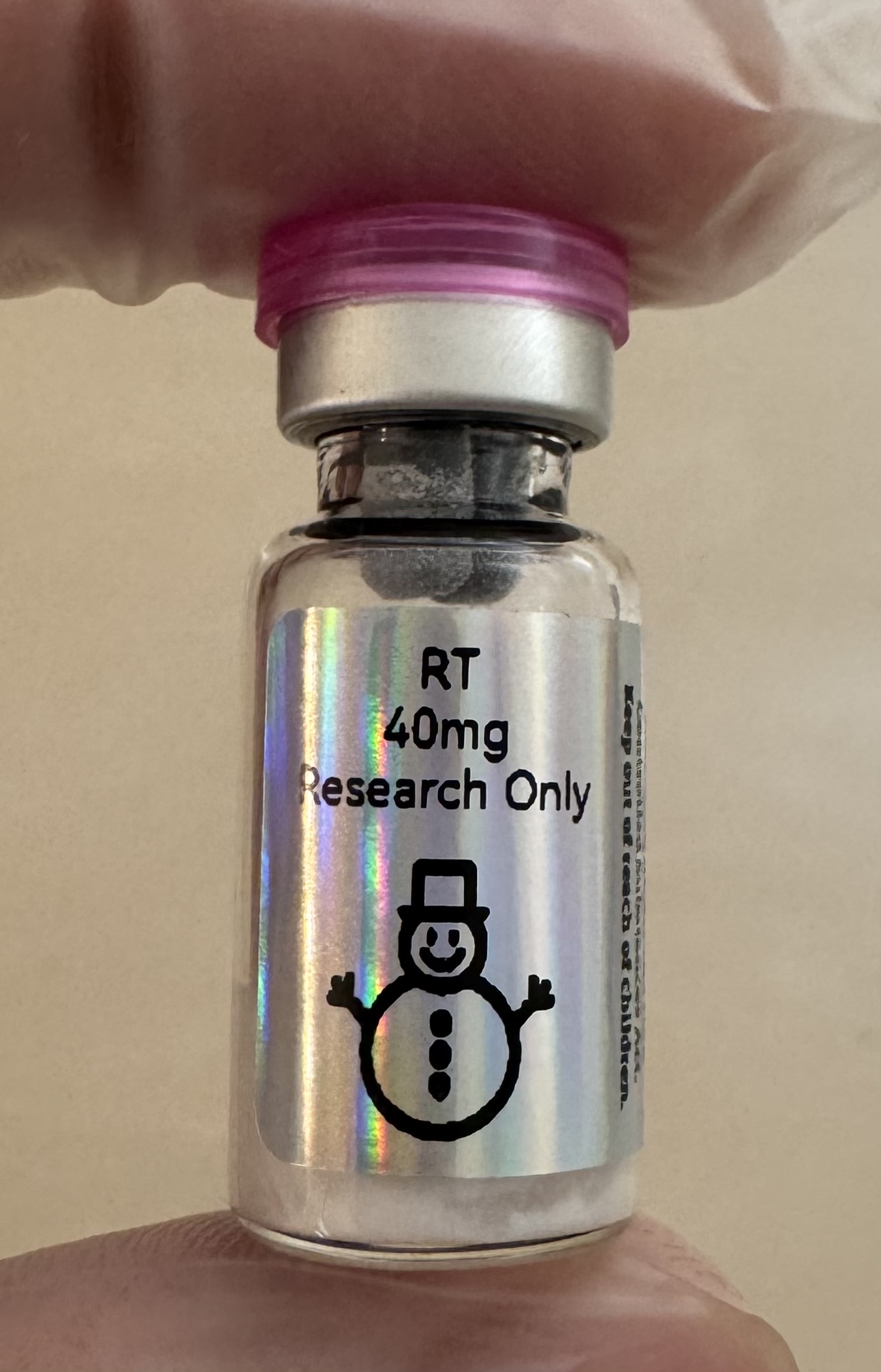 Retatrutide (GIP/GLP-1/glucagon) 40mg freeze-dried research vial with the snowman label