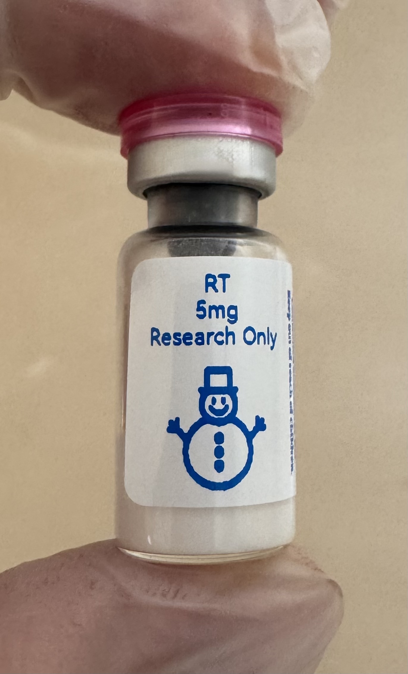 Retatrutide (GIP/GLP-1/glucagon) 5mg freeze-dried research vial with the snowman label