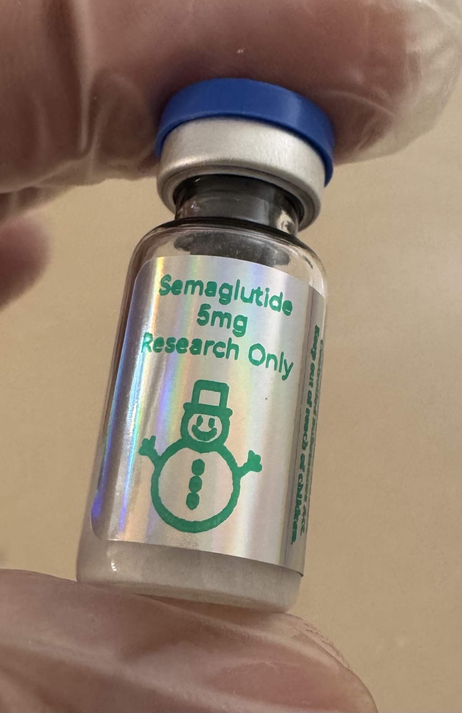 Semaglutide GLP-1 receptor agonist 5mg freeze-dried research vial with the snowman label