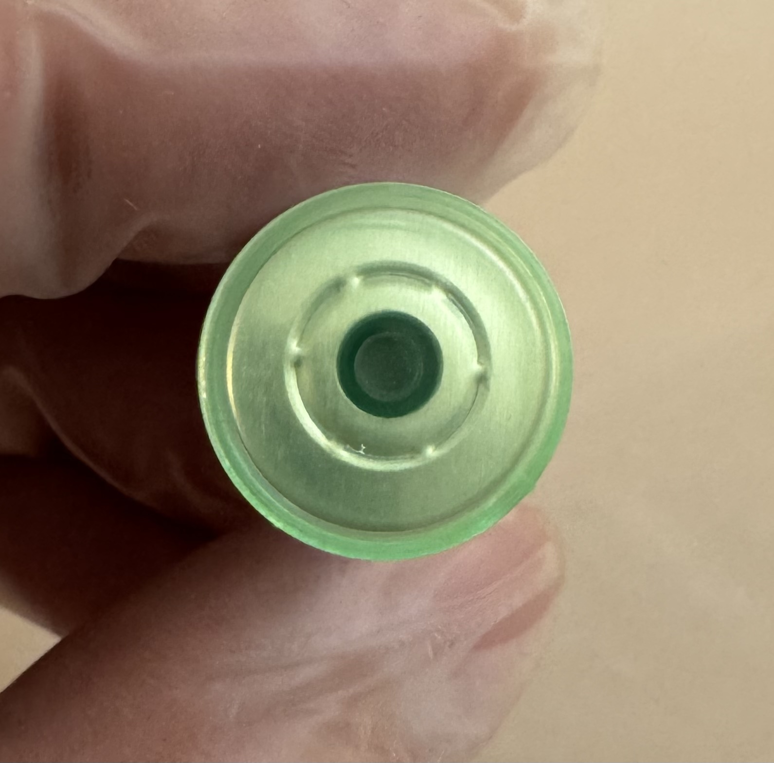 Top-down view of the sealed Tirzepatide (GIP/GLP-1) 10mg vial cap