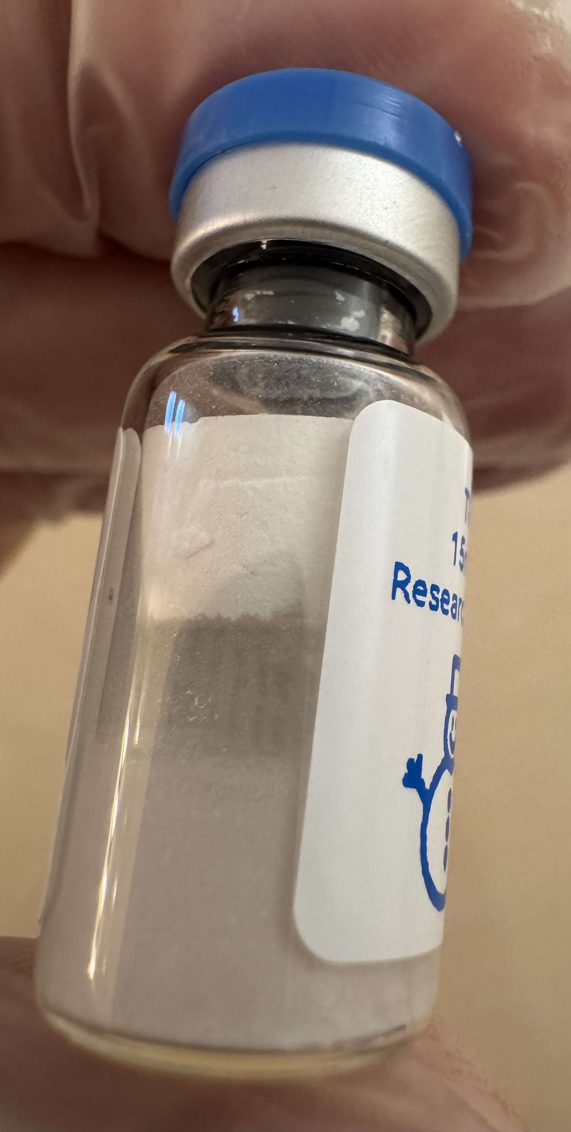 Lyophilized Tirzepatide (GIP/GLP-1) 15mg powder cake inside the sealed vial