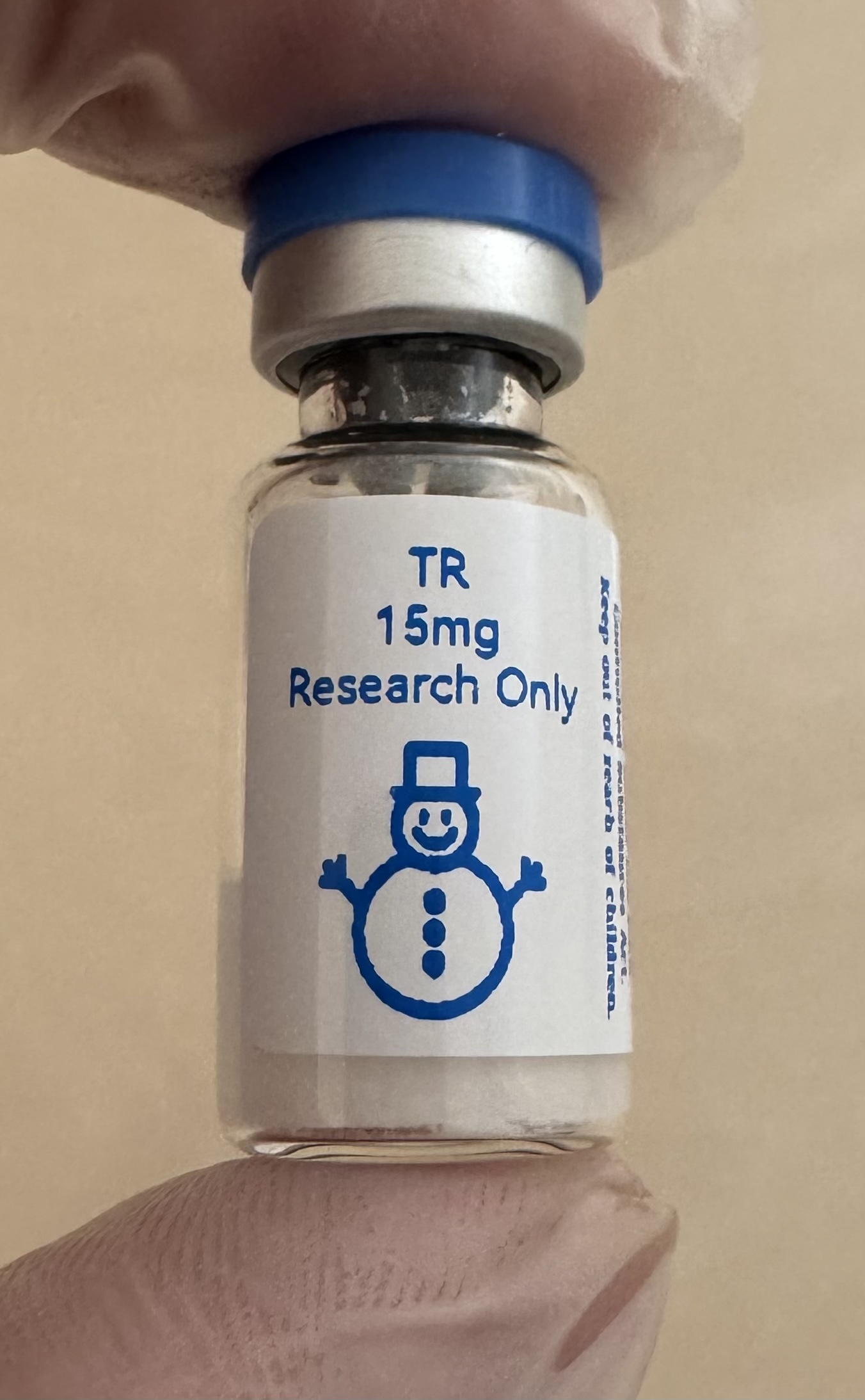 Tirzepatide (GIP/GLP-1) 15mg freeze-dried research vial with the snowman label