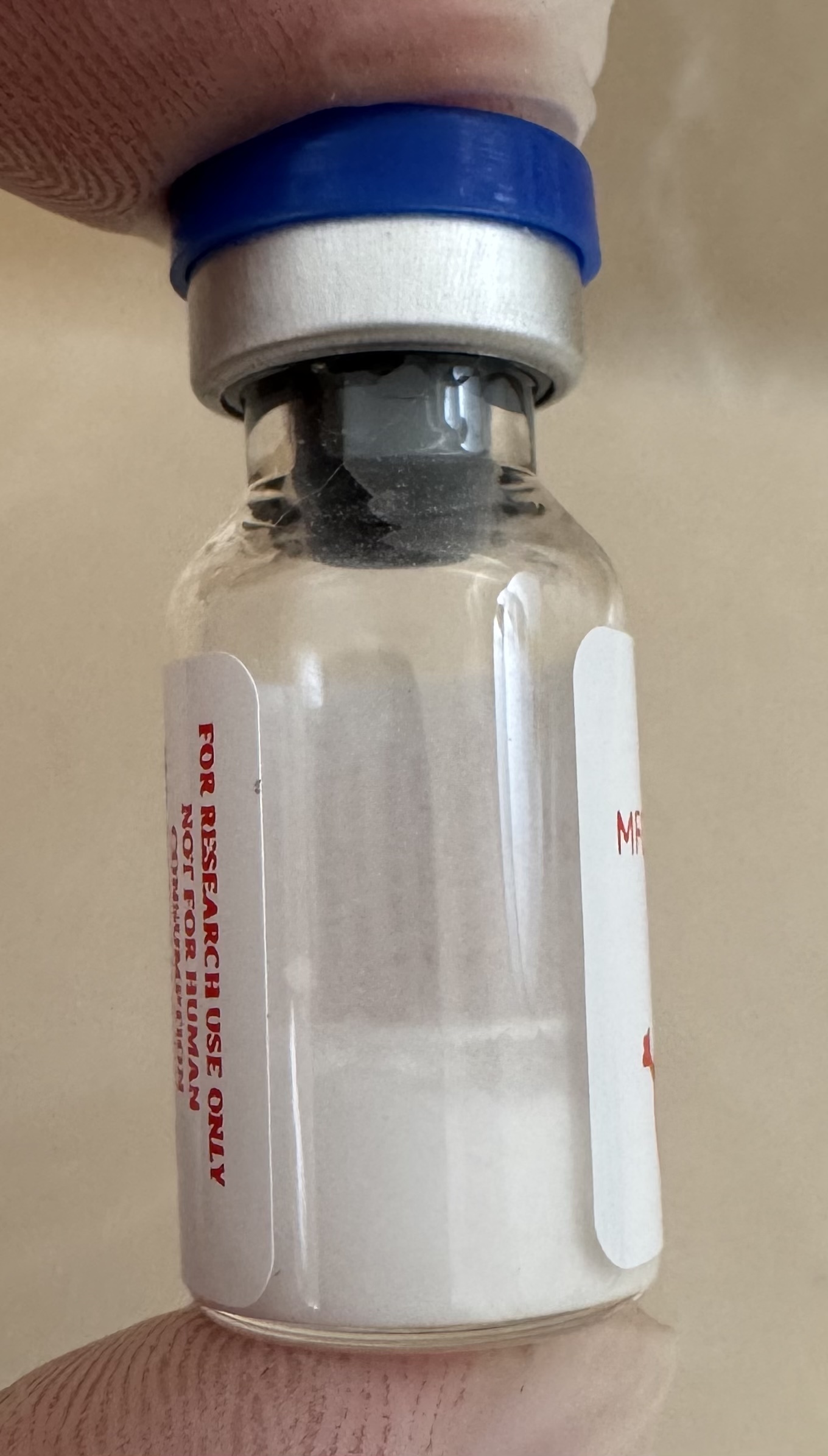 Lyophilized Tirzepatide (GIP/GLP-1) 20mg powder cake inside the sealed vial