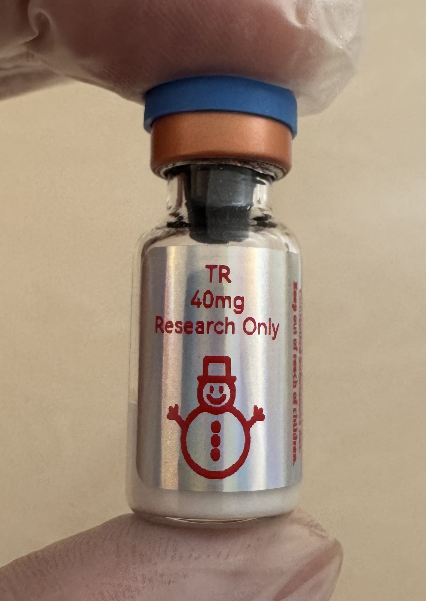Tirzepatide (GIP/GLP-1) 40mg freeze-dried research vial with the snowman label
