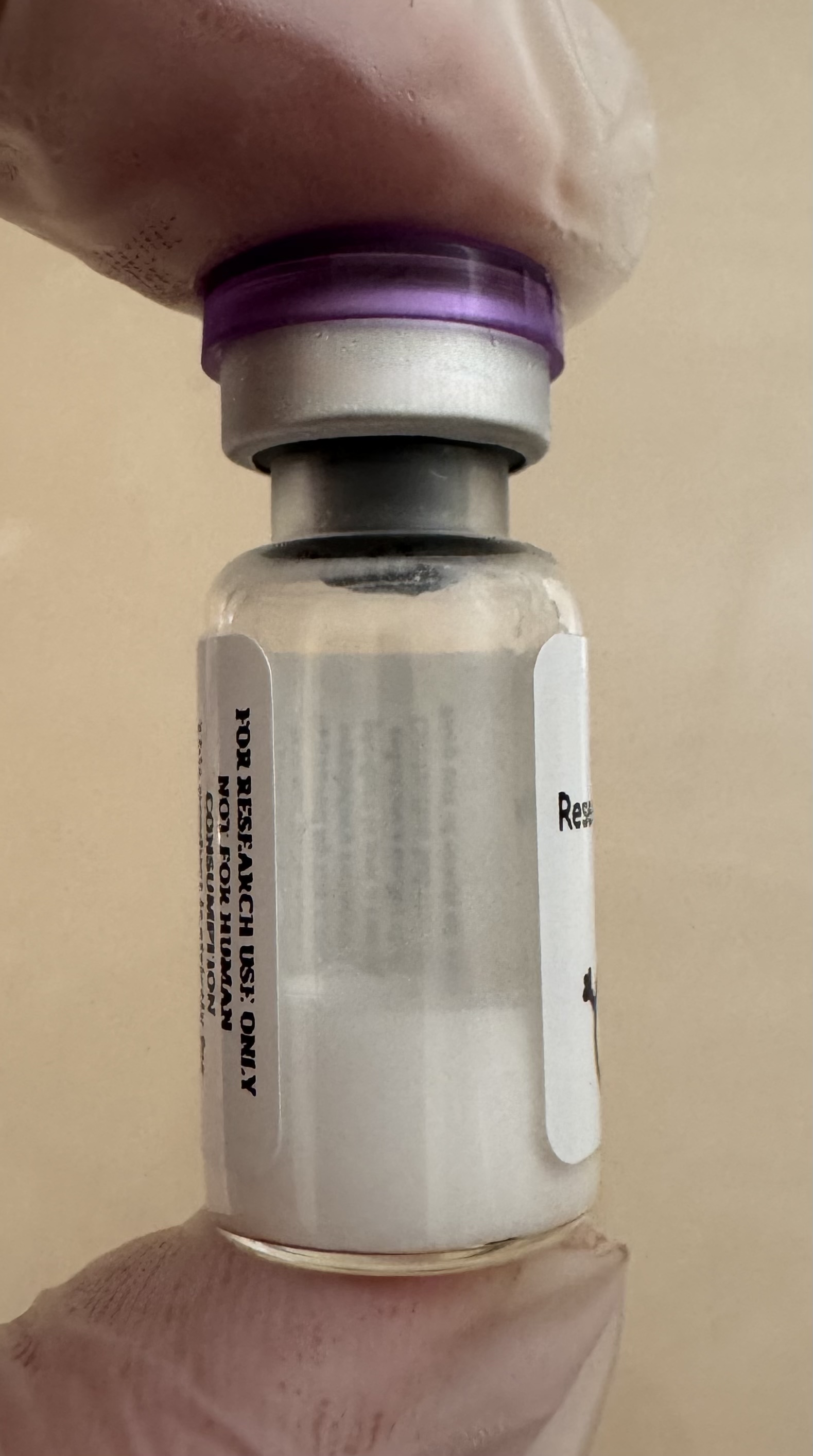 Lyophilized Tirzepatide (GIP/GLP-1) 5mg powder cake inside the sealed vial