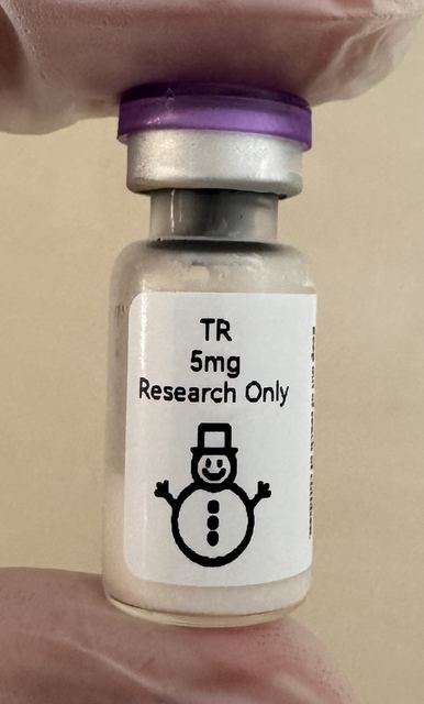Tirzepatide (GIP/GLP-1) 5mg freeze-dried research vial with the snowman label